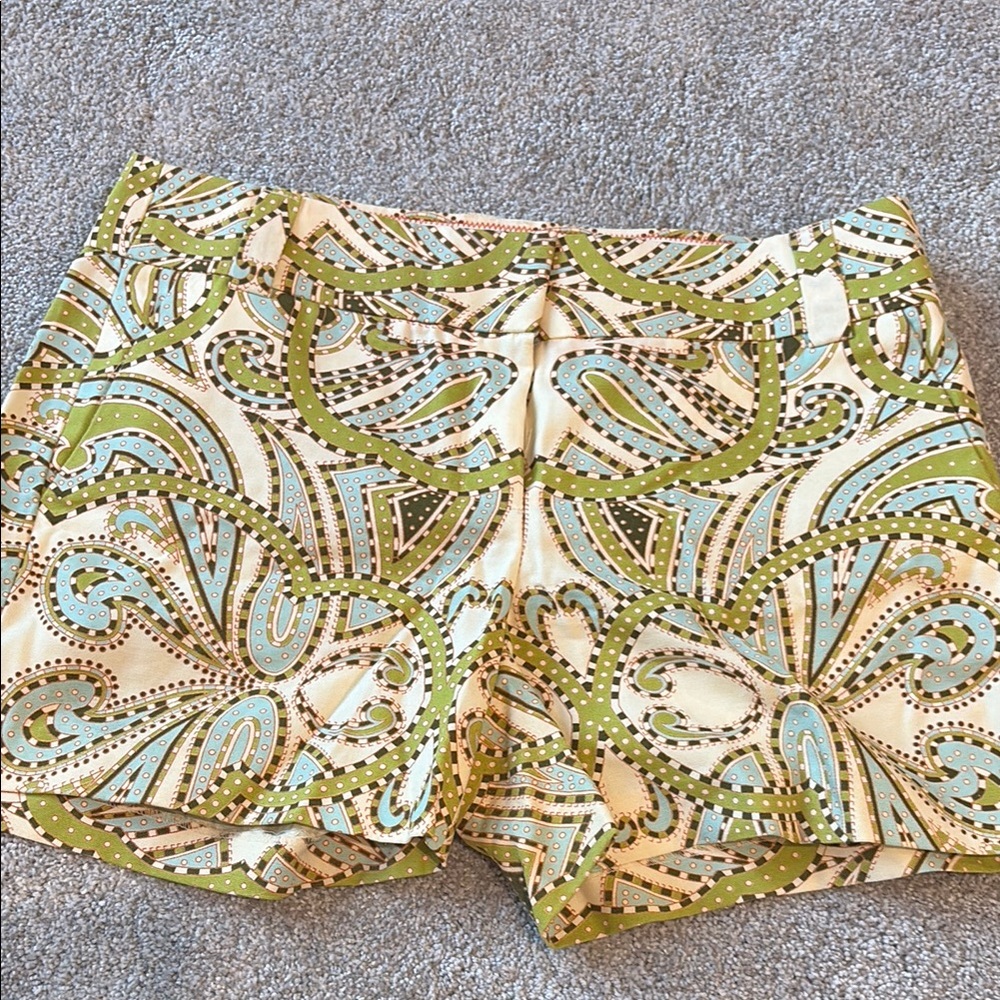 J. Crew High Waist Green and Cream Shorts